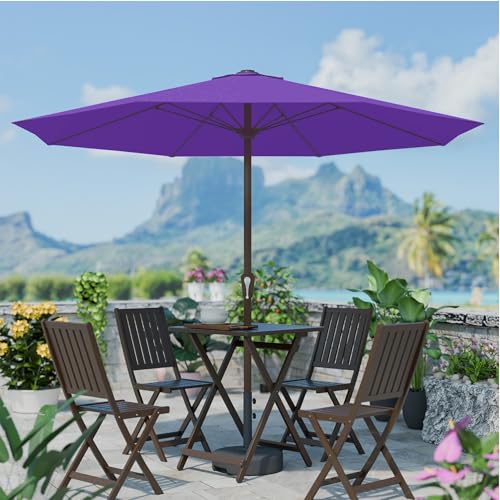 PatioKingdom 11FT Patio Umbrella,Outdoor Umbrella with Push Button Tilt and Crank,Market Table Umbrella with 8 Sturdy Fiberglass Ribs UV Protection - color: Dark Purple, size: 11FT
