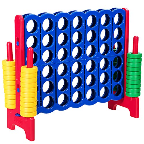 COSTWAY Jumbo 4-to-Score Giant Game Set, 4 in A Row for Kids and Adults, 3.5FT Tall Indoor & Outdoor Game Set with 42 Jumbo Rings & Quick-Release Slider, Perfect for Holiday Party & Family Game, Red - color: Red