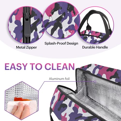 Lunch Bag for Women & Men Adult Insulated Lunch Box, Small Leakproof Cooler Food Lunch Containers Reusable High Capacity Lunch Tote Bags for Work, Travel, Outdoor (Purple Camo) - color: Purple Camo