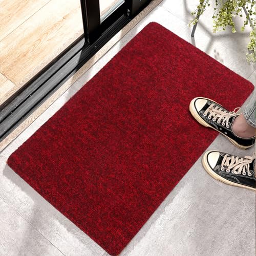 Indoor Ultra Thin Doormat, Low Profile Inside Doormats, 30" x 17" Absorbent Strong Dirt Trapper Door Mat, Non Slip Rubber Backing Welcome Mat for Patio, Porch,Outdoor Entrance,Christmas Party - color: Red, size: 1'5" x 2'6" (Rectangular)