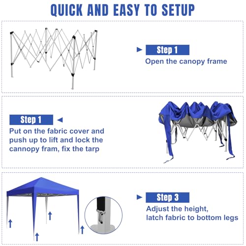 Yesker 10x10 Pop Up Canopy Tent UPF 50+ Waterproof Outdoor Canopy Portable Folding Easy Setup Gazebo Adjustable Height Instant Sun Shade Tent with Wheeled Bag for Events Parties Camping Patio, Blue - size: 10x10FT Blue