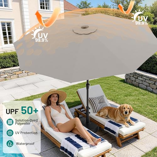 AreShark 9 FT Patio Umbrella for Outdoor, Outdoor Table Umbrella with Push Button Tilt and Crank, Outdoor Patio Umbrellas with 8 Sturdy Ribs for Market, Garden, Pool (Light Gray) - color: Light Gray, size: 9ft