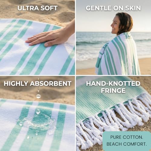 Turkish Beach Towels Set of 4 - Oversized Cotton Beach Towels 40X70 inch - Sand Free Quick Dry Beach Blanket for Adults - Extra Large Towels for Beach Bath Pool Yoga Travel - Aqua Blue - color: Aqua, size: 4 Pack
