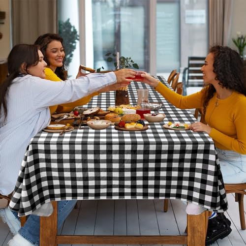 Nasitos 2 Pack Gingham Vinyl Tablecloth 60x102 Inch-Rectangle Picnic Table Cover Waterproof Vinyl Plastic Table Cloth, Black and White Checkered Flannel Backed Tablecloth for Parties, Dinner, Outdoor - color: Black and White, size: 60x102 Inch (Rectangula