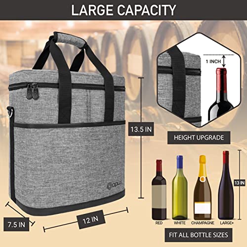 opux 6 Bottle Carrier Tote | Insulated Padded Wine Cooler Bag for Travel. Picnic, BYOB | Portable Leakproof Wine Tote Bag for Dinner, Party, Christmas, Wine Gift for Women, Men (Heather Gray) - color: Heather Gray, size: 6 Bottle