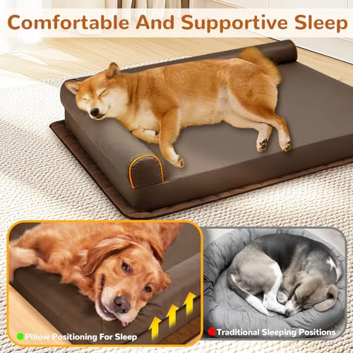 Dog Beds Medium Sized Dog Waterproof Washable Pet Bed Memory Foam Orthopedic Chew Proof Dog Couch with Anti-Slip Mat (Brown) - color: Brown, size: 36.0"l X 27.0"w X 6.7"th