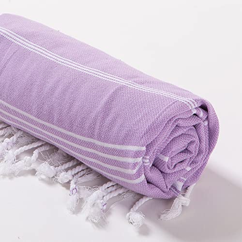 Hencely Turkish Beach Towel 37x68 Oversized, Sand-Free, Quick-Dry, Lightweight - Travel Essential for Pool & Bath - Striped 100% Cotton Bathroom Towels Accessories Gift (Lilac) - color: Lilac