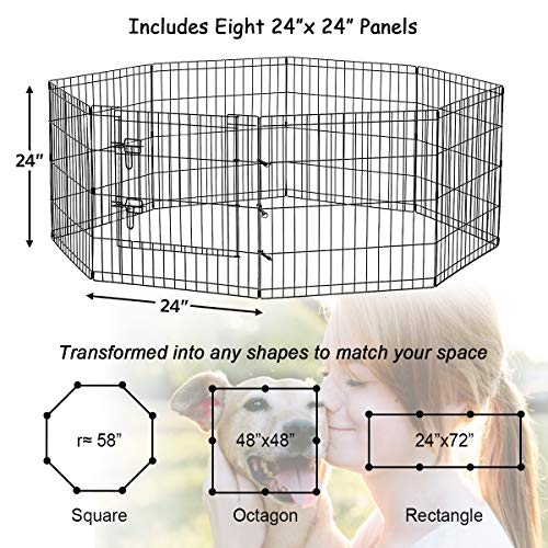 Artmeer Pet Playpen Puppy Playpen Kennels Dog Fence Exercise Pen Gate Fence Foldable Dog Crate 8 Panels 24 Inch Kennels Pen Playpen Options Ideal for Pet Animals Outdoor Indoor(Black 24''x24'') - style: Black 24''x24''