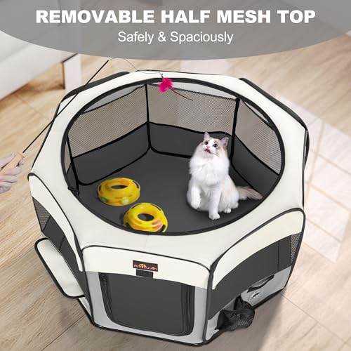 Aivituvin Dog Playpen Foldable Pet Play Pens with Carrying Bag for Cat, Puppies, Rabbits, Chickens, Durable Portable Pet Tent for Travel Camping Indoor/Outdoor Grey M - color: Grey, size: M