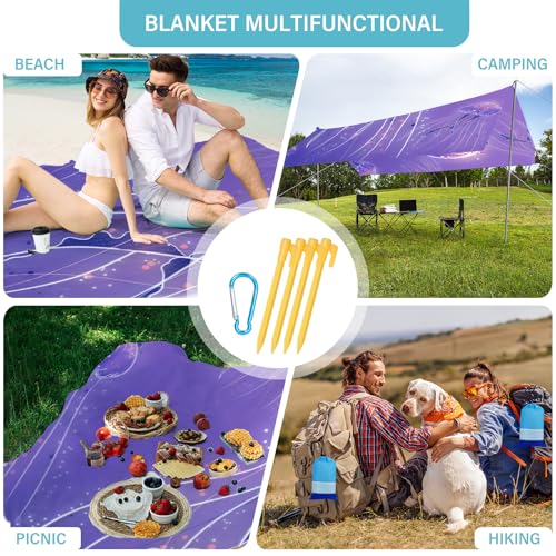 Beach Blanket 78''×110'' Suits 1-7 Adults Waterproof Sandproof Oversized Lightweight Blanket Packable Large Picnic Mat for Beach Travel Camping Picnic Hiking - color: Jellyfish, size: 78''x110''
