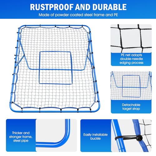 Volleyball Baseball Rebounder Net, Softball Rebounder Pitchback Net Quick Adjustments, Quick Adjustments Lacrosse Bounce Back Practice Equipment, Ideal for Outdoor Indoor and Backyard Training - size: 5ftx4ft, style: Multi-Sport Rebounder Net
