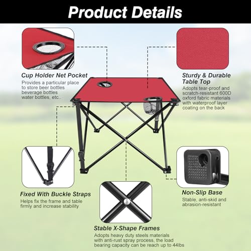 Moclever 2PCS Foldable Camping Table–Ultralight Portable Table with Cup Holders&Carry Bag, Perfect for Outdoor Adventures,Picnic,Beach, BBQ,Hiking & Home Use - style: 2Pcs Red