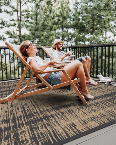 MontVoo Outdoor Rug Waterproof 6x9 ft Outdoor Carpet Patio Rug Mat Reversible RV Camping Rug Plastic Straw Outside Rug for Balcony Porch Deck Picnic Beach Modern Black Brown - color: Brown, size: 6' X 9' (Rectangular)