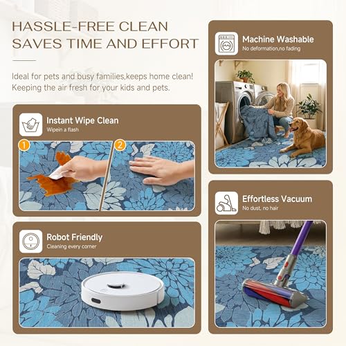 HUGEAR Floral Textured Weave Indoor Outdoor Area Rug 4X6 Washable High Traffic Stain Resistant Non Slip Durable Carpet for Livingroom Patio Deck Balcony Courtyard (Blue, 4' x 6') - color: Multi Floral / Blue, size: 4'x6' (Rectangular)