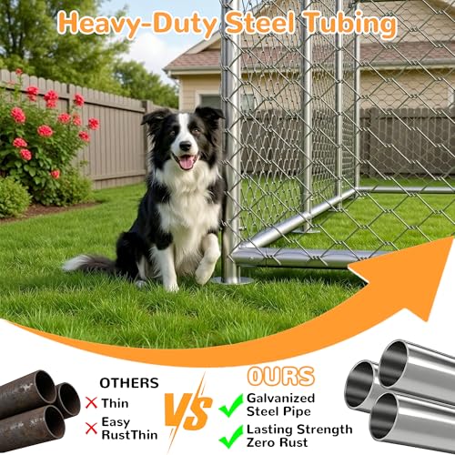 15×15 FT Extra Large & Heavy Duty Dog Kennel Run - Outdoor Metal Enclosure with Lockable Door and Waterproof Cover for Big Dogs - size: 183x183in