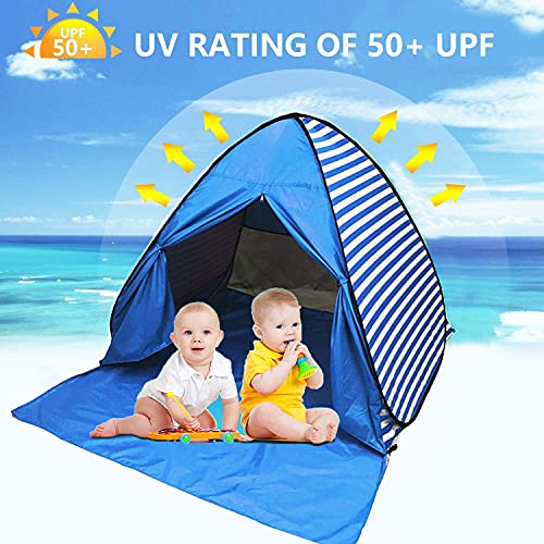 Pop Up Beach Tent Shade Sun Shelter UPF 50+ Canopy Cabana 2-3 Person for Adults Baby Kids Outdoor Activities Camping Fishing Hiking Picnic Touring(Dark Blue Stripes) - color: Dark Blue Stripes
