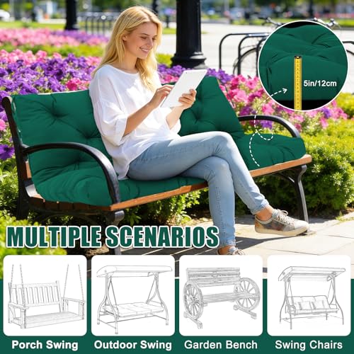 Porch Swing Cushions 2 Seater Thick 5in Outdoor Swing Cushions 40x40 inch Waterproof Porch Swing Cushion Replacement Patio Swing Cushions for Outdoor Furniture Bench (Dark Green-40x40 inch) - color: Dark Green, size: 40x40x5inch