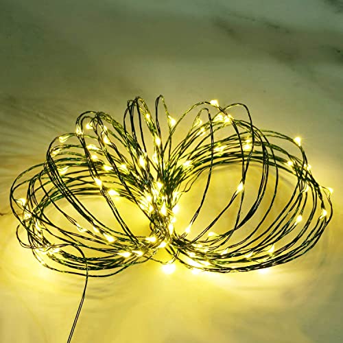 Remagr Fairy String Lights Battery Operated Green Wire LED Waterproof String Lights with Remote 8 Modes for Winter Tree Patio Garden Backyard Home Indoor Outdoor(33ft,Warm White,4 Pack) - color: Warm White, size: 33ft