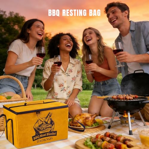 BBQ Insulated Food Bag - 5-Layer Thermal Cooler/Warmer for Grilling, Picnics | Collapsible, Waterproof, Large Capacity (Fits Roasts, Burgers & More) - color: Yellow
