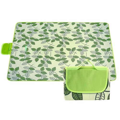 Hi Space Outdoor Picnic Blankets Waterproof Foldable Picnic Mat Sandproof Extra Large Beach Blanket for Camping Grass Lawn Park Family Concert, 80"x60", Green Leaves - color: Green-leaves
