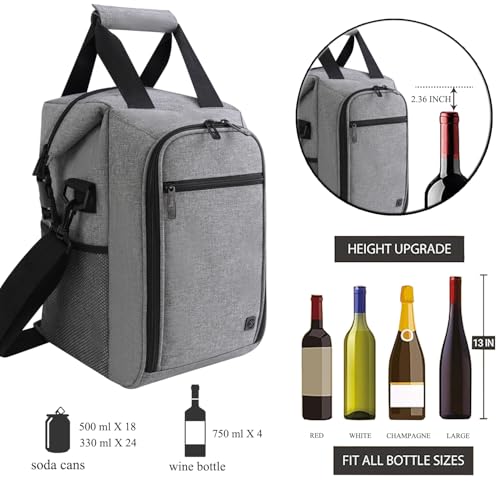 ALLCAMP 4 Bottle Wine Gift Bag - Insulated Tote Cooler, Adjustable Strap, Includes 4 Wine Glasses, Napkins & Corkscrew, Portable Travel Gifting(Gray) - color: Ash Gray, size: 4 Bottle