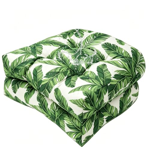 18 x 18 Outdoor Seat Cushions Set of 2 Waterproof Patio Seat Pad Floral Rocking Chair Cushion with Ties for Indoor Outdoor Green White - color: Green White