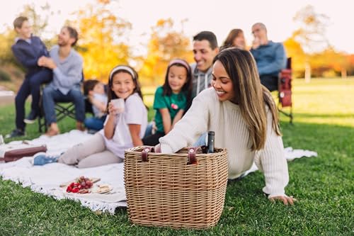 Picnic TIME Terrabella Handwoven Picnic Basket, Earth Friendly Basket, Made from Recycled Materials, Upcycled Picnic Basket, (Beige)