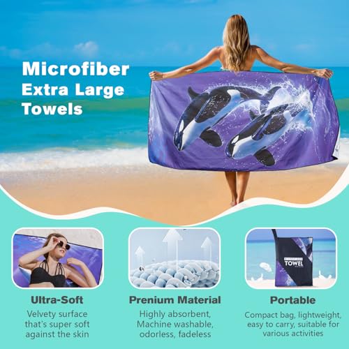 Killer Whale Beach Towel Oversized 36" x 72", Thin Lightweight Sand Free Quick Dry Microfiber Towel for Swimming Pool Cruise Camping Travel - color: Color_31