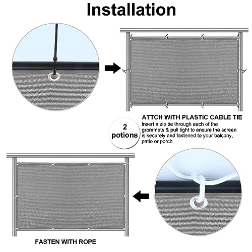Eden's Decor Balcony Privacy Screen Grey 2'6"x 5' Cover Mesh Windscreen Weather-Resistant UV Protection for Backyard Deck, Patio, Balcony, Pool, Porch, Fence, Railing, Gardening - color: Gray, size: 2'6"x 5'