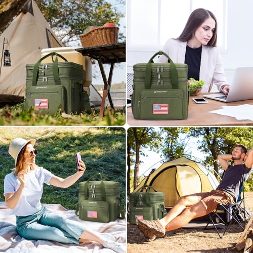 Maelstrom Lunch Box, 23L Insulated Lunch Bag, Expandable Double Deck Cooler Bag, Lightweight Leakproof Tote Bag With Side Tissue Pocket, Suit For Men and Women (G.Army Green with DIY Hook-and-Loop) - color: G.Army Green with DIY Hook-and-Loop