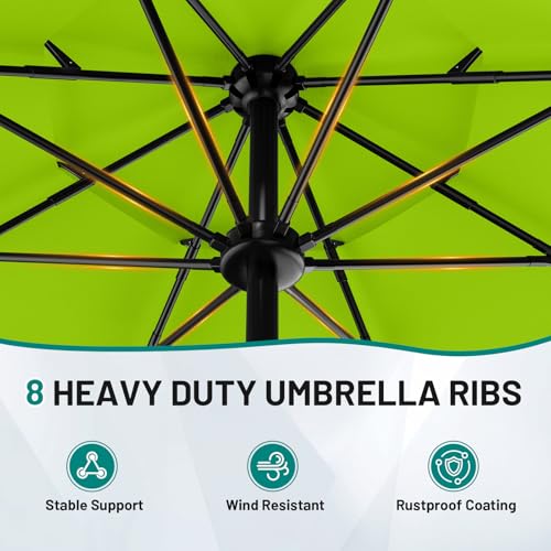 AreShark 9ft 3-Tier Patio Umbrellas, Outdoor Umbrella with 8 Sturdy Ribs UV Protection Windproof, Market Table Umbrella w/Push Button Tilt & Crank for Pool, Porch, Deck, Garden(Apple Green) - color: Apple Green