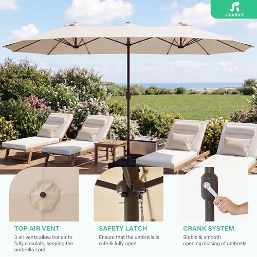 JEAREY 15ft Large Patio Umbrella with Base, Outdoor Rectangle Umbrella Double-Sided Market Umbrella with Stand for Pool, Deck, Backyard and Garden, Beige - color: Beige