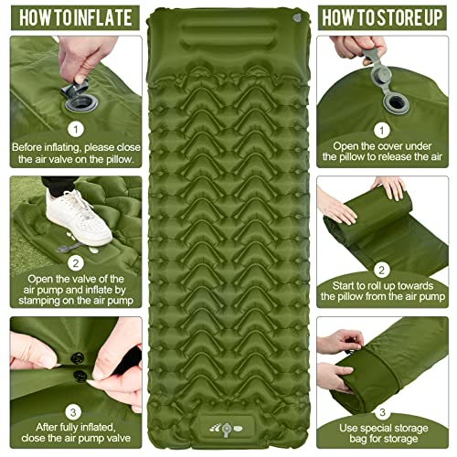 MOXILS Sleeping Pad, Ultralight Inflatable Sleeping Pad for Camping, Built-in Pump, Ultimate for Camping, Hiking, Airpad, Carry Bag, Repair Kit, Compact & Lightweight Air Mattress(Green) - color: Green