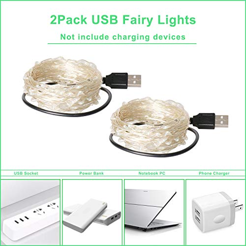 Blingstar USB Powered Fairy Lights, 2 Pack 33Ft 100 LED, Flexible Silver Wire, Mini String Lights for St. Patrick's Day/Halloween/Christmas Tree/Holiday Indoor Decoration, Green - color: Green
