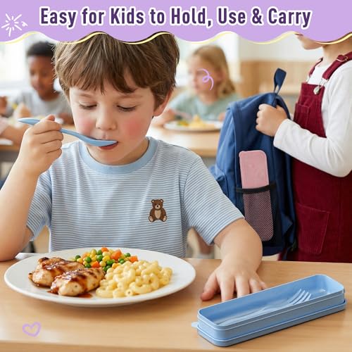 Quatish Reusable Travel Utensils with Case,3 Sets of Camping Utensils,Portable Wheat Straw Utensil (Knife, Fork, Spoon) for Lunch Box,Kitchen, Travel, Picnic & Daily Use - Easy to Clean (Multi-Color)