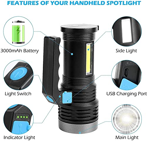 Wrrozz LED Flashlight High Lumens USB Rechargeable Flashlight for Camping, Hiking, Walking, Powerful Emergency Flashlight with 4 Modes for Outdoor Use, Rechargeable Spotlight with Sidelight Lantern - size: A