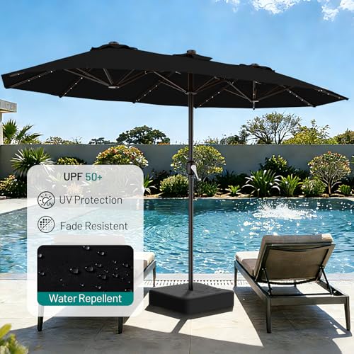 AreShark 13 FT Patio Umbrella with Solar Lights, Double-Sided Outdoor Table Umbrellas with Crank, Large Rectangular Market Umbrella for Porch, Lawn, Pool, Backyard, Black - color: Black, size: 6.5x13 Ft