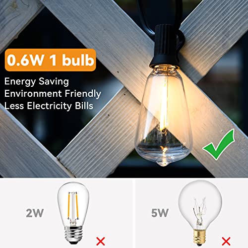 Outdoor String Lights, 50FT Heavy Duty Patio String Lights with 26 LED Dimmable Plastic Shatterproof Bulbs, ST38 0.6W Waterproof Light Strings for Backyard, Porch, Bistro, Cafe, 2700K - color: Black Wire, size: ST38 50FT