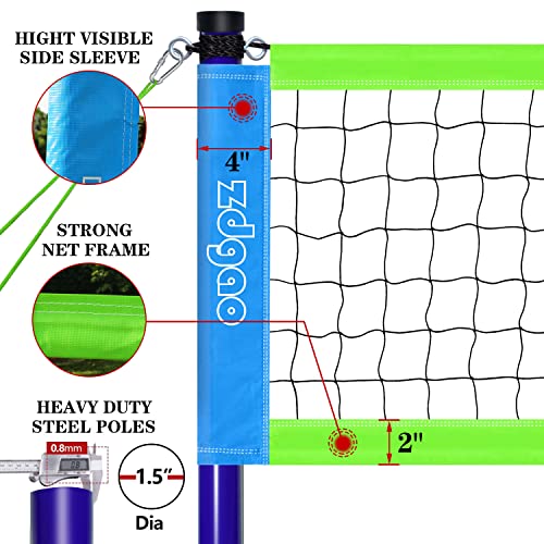 Volleyball Net Outdoor - Portable Volleyball Set for Backyard with Professional Volleyball Net, Wrap Yarn Volleyball and Pump, Boundary Line, Carry Bag - style: Plus-32FT(Blue&Green)