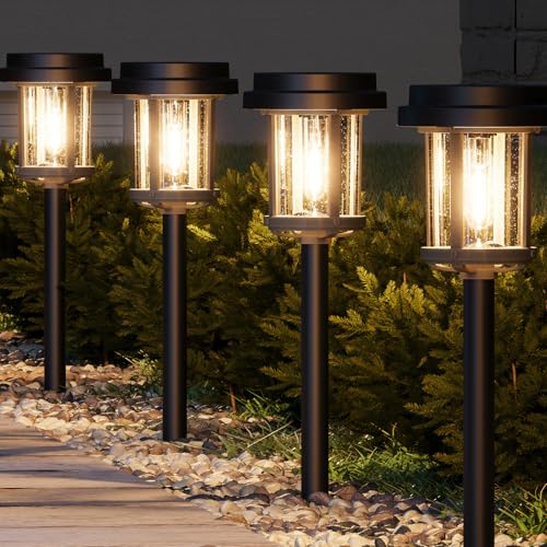 XMCOSY+ Solar Pathway Lights, 6 Pack Bright 20LM Solar Outdoor Lights, Solar Garden Lights with Metal Seeded Glass, Waterproof Landscape Lighting for Yard Path Lawn Walkway Driveway Backyard - color: Black & Grey, size: 6 Packs