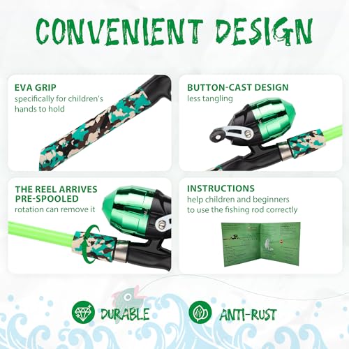 WIDDEN Kids Fishing Pole, Portable Telescopic Kids Fishing Poles for Boys and Girls, Fishing Rod and Reel Combo Kit with Tackle Box, and Fishing Net, Best Fishing Pole for Toddler Youth - color: Green+Green