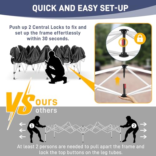 VINGLI 10x20 ft Pop Up Canopy Tent with 6 Sidewalls with Carry Bag, Outdoor Canopy Patio Event Tent Commercial Canopy(Black) - color: Black