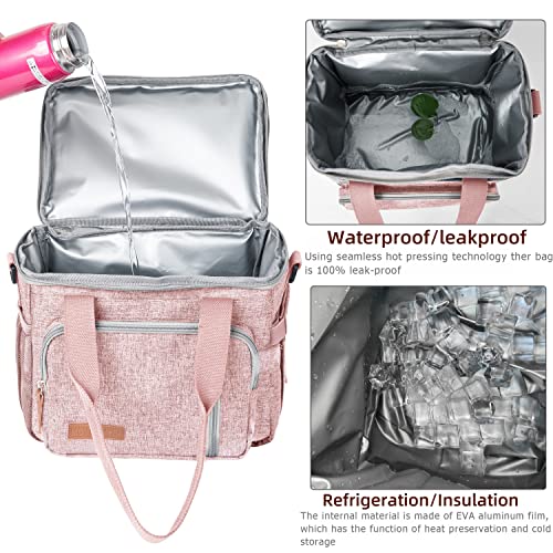 MOV COMPRA Lunch Bag for Women Men, Expandable Large Adult Insulated Lunch Box for Work, Leakproof Double Deck Lunch Box Cooler Tote Bag with Removable Shoulder Strap (PINK) - color: Pink