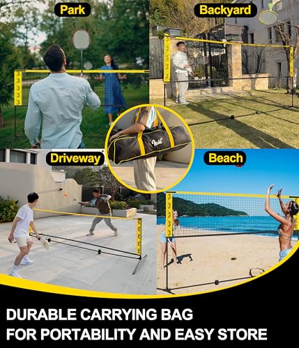 3-in-1 Portable Badminton, Volleyball & Pickleball Net Set for Adults, Adjustable Height 34"–7 ft for Backyards or Beach, Outdoor Sports Combo with Carry Bag, Rackets, Paddles & Balls - style: 17 ft wide Net