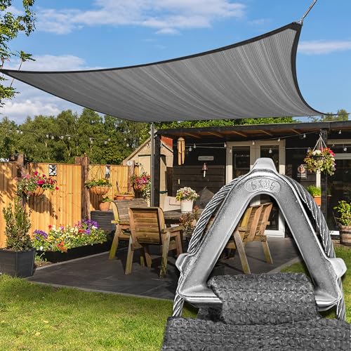 ColourTree Heavy Duty 8' x 12' Grey Sun Shade Rectangle Pro Ring Shade Sail, 260 GSM Commercial Grade UPF50 Sunshade, Reinforced Corners & Edges - 5 Years Warranty (We Make Custom Size) - size: 0 8' x 1 2'