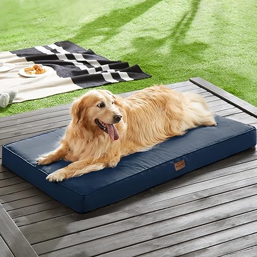 BFPETHOME Outdoor Dog Beds for Large Dogs, Waterproof Dog Bed for Medium, Large, Extra Large Dogs, Orthopedic Dog Bed with Removable Washable Cover, Egg Crate Foam Pet Bed Mat. (47 x 29 in, Navy) - color: Navy, size: 47.0"l X 29.0"w X 3.5"th