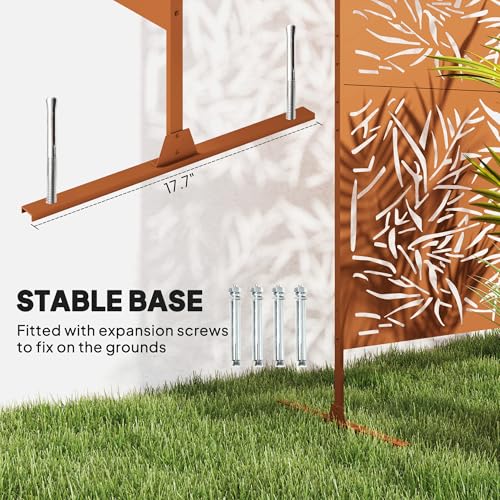 Outsunny Metal Outdoor Privacy Screen, 78" H x 48" W Decorative Privacy Fence Screen, Freestanding Outdoor Divider with Stand, Climbing Plant Trellis for Garden Walkway, Balcony, Patio, Bamboo Brown - color: Brown/Bamboo