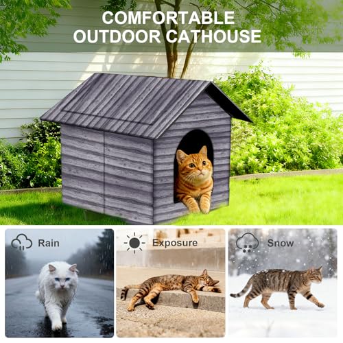 Outdoor Cat House Cat House for Outdoor and Indoor Use - Waterproof Shelter for Cats, Dogs, and Feral Animals (Grey Wood Color, Medium) - color: Grey wood color, size: Medium