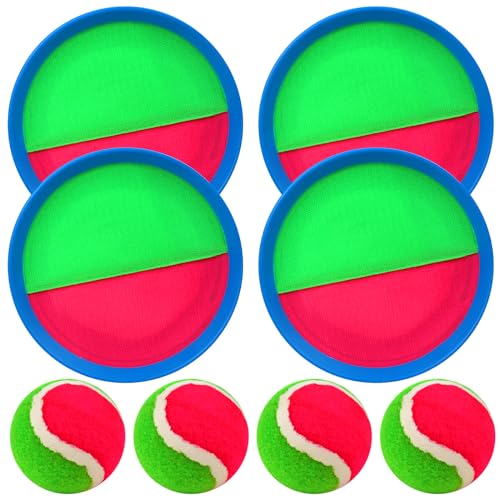 Toss and Catch Ball Set, Paddle Catch Ball and Toss Game for Kids, Great Beach Games/Backyard Games/Outdoor Games for Kids and Family - size: 4 Paddles, 4 Balls