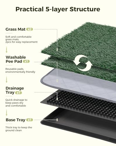 Petcozife Dog Grass Pad with Tray, 16"x20" Grass Pad for Dogs Potty with 2pcs Artificial Grass, Indoor Dog Litter Box for Balcony Apartment, Realistic, Washable, Less Odor - size: Small